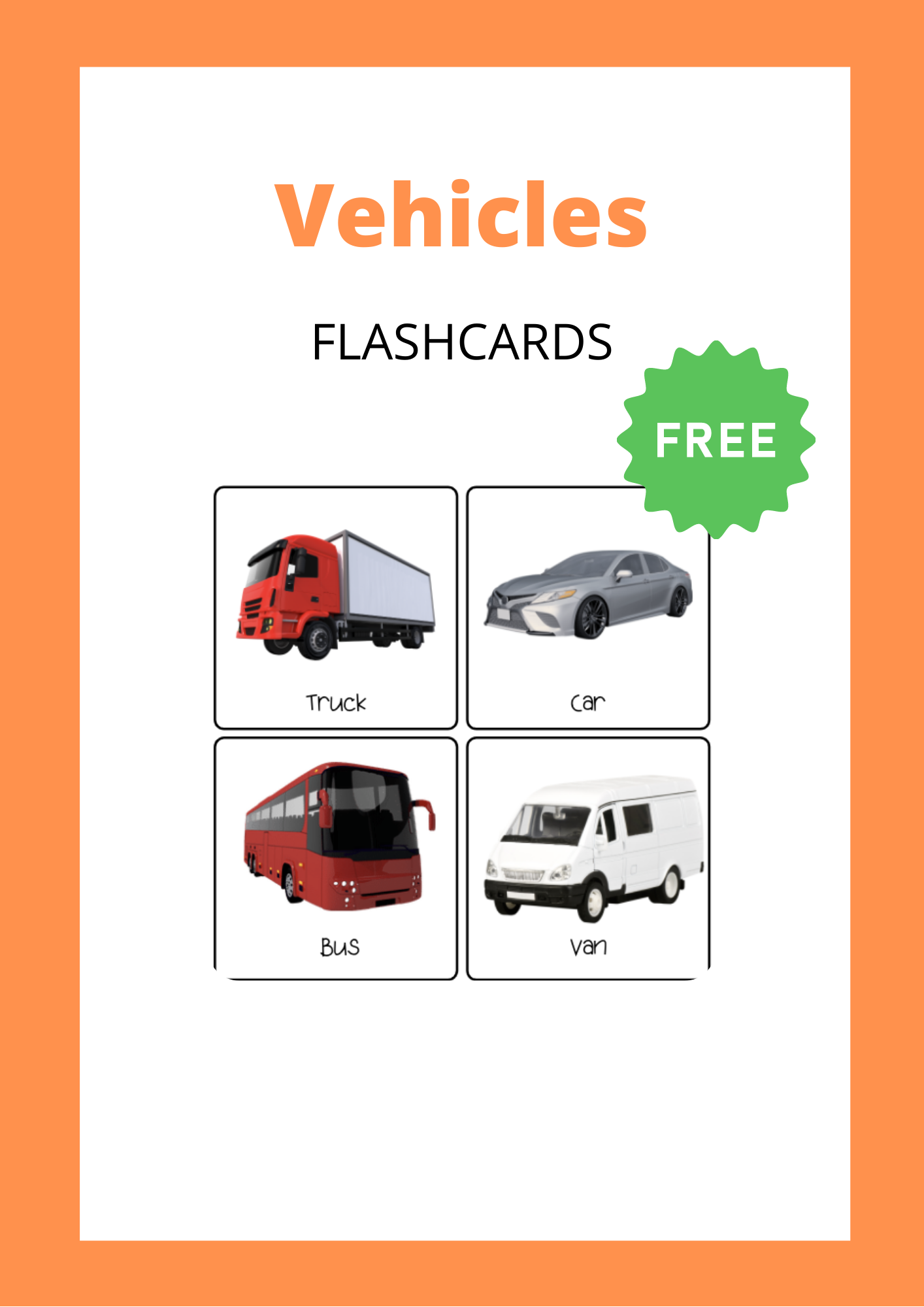 Flashcards Vehicles Words Speech Therapy